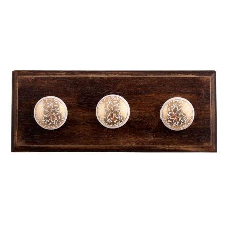 Golden Ornamental Flower Flat Ceramic Wooden Hooks